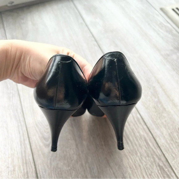 Evan Picone Black Full Leather Peep Toe Pumps Made in Spain - Picture 9 of 14